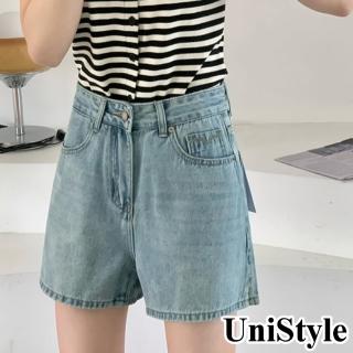 UniStyle 牛仔短褲 韓版側邊小開叉顯瘦休閒短褲 女 UP8530(藍)  UniStyle