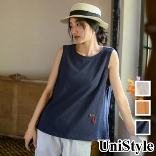 UniStyle 棉麻無袖上衣 原創款簡約設計感背心 女 FA6318(淺香米 藏青 暗橙香)好評推薦  UniStyle