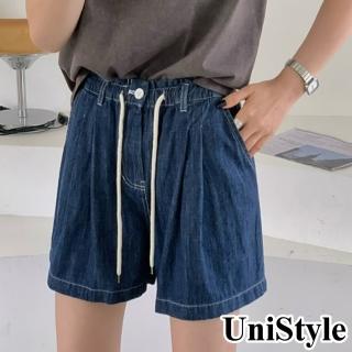 UniStyle 牛仔短褲 韓版顯瘦抽繩休閒褲 女 UP551(深藍)  UniStyle