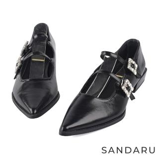 SANDARU 山打努 瑪莉珍 璀璨方鑽雙帶尖頭低跟鞋(黑)  SANDARU 山打努