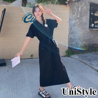 UniStyle 工裝短袖洋裝 韓系收腰顯瘦連身裙 女 ZMC011-8023(黑) 推薦  UniStyle