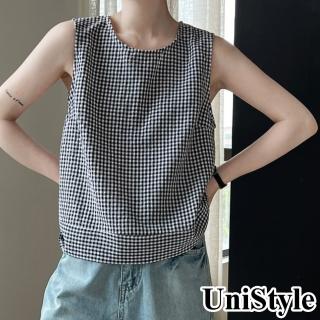 UniStyle 條紋無袖背心 韓版文青風顯瘦上衣 女 UV5061(格紋)  UniStyle