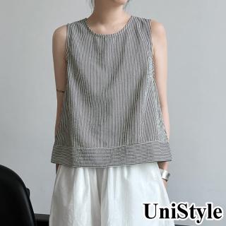 UniStyle 條紋無袖背心 韓版文青風顯瘦上衣 女 UV5061(條紋) 推薦  UniStyle