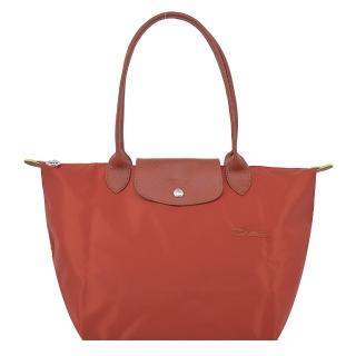 LONGCHAMP LE PLIAGE GREEN系列刺繡長把再生尼龍摺疊水餃包(中/栗子紅)優惠推薦  LONGCHAMP