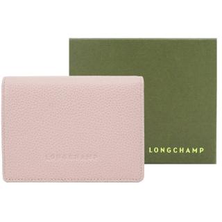 LONGCHAMP LE FOULONNE系列牛皮簡約三折壓釦短夾(裸粉)  LONGCHAMP