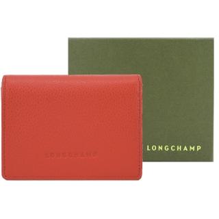 LONGCHAMP LE FOULONNE系列牛皮簡約三折壓釦短夾(紅椒) 推薦  LONGCHAMP