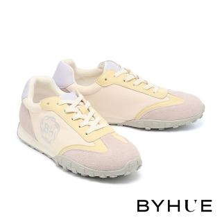 BYHUE BYHUE 美式懷舊LOGO電繡綁帶軟芯厚底休閒鞋(黃)  BYHUE