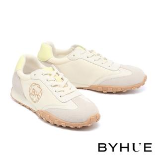 BYHUE BYHUE 美式懷舊LOGO電繡綁帶軟芯厚底休閒鞋(米白)優惠推薦  BYHUE