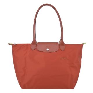 LONGCHAMP LE PLIAGE GREEN系列刺繡長把再生尼龍摺疊水餃包(大/栗子紅)好評推薦  LONGCHAMP