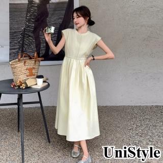 UniStyle 小飛袖洋裝 韓系收腰褶皺高級感連身裙 女 ZM239-8188(圖片色)  UniStyle