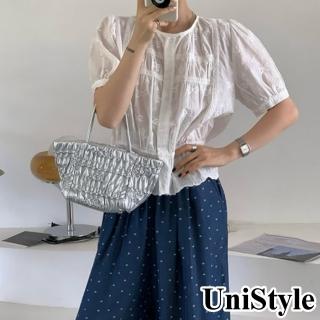 UniStyle 清新短袖襯衫 韓版蝴蝶結刺繡花邊上衣 女 UP606(白)  UniStyle