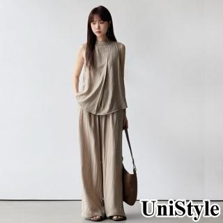 UniStyle 2件套裝無袖上衣直筒闊腿休閒長褲 韓版慵懶風 女 EAN067B(綠)  UniStyle