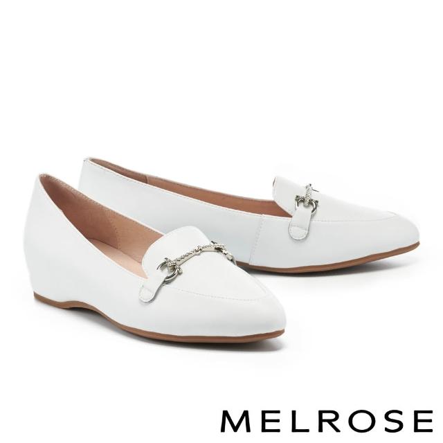 MELROSE【MELROSE】摩登時尚金屬鍊條全真皮內增高樂福低跟鞋(白)