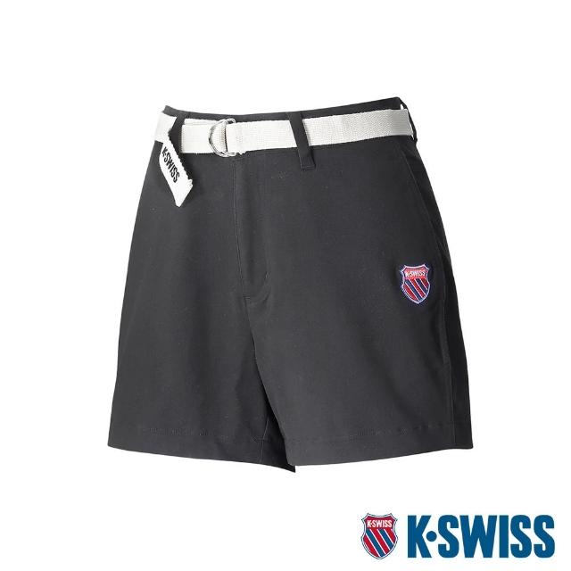 K-SWISS【K-SWISS】棉質休閒短褲 Cotton Twill Shorts W/belt-女-黑(195198-008)