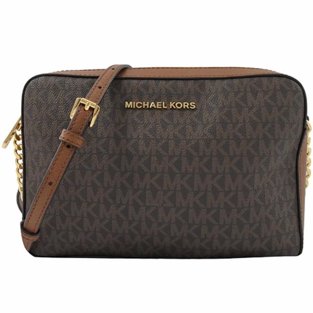 Michael Kors【Michael Kors】經典MK LOGO拼接鍊條斜背包方包(深咖)