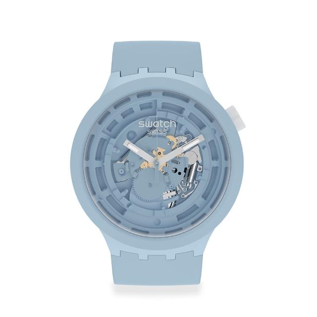 【SWATCH】生物陶瓷BIG BOLD系列手錶C-BLUE 粉藍(47mm)