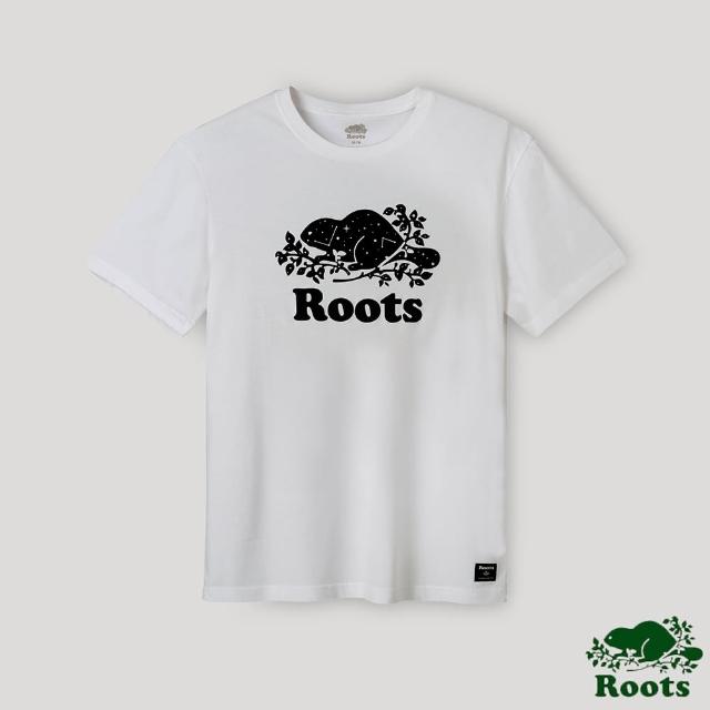 Roots【Roots】Roots男裝-璀璨銀河系列 星座海狸LOGO短袖T恤(白色)