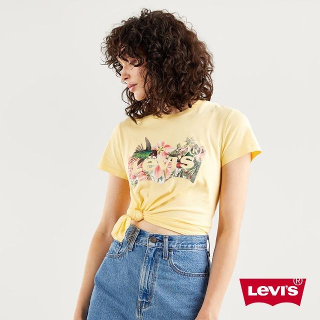【LEVIS】女款 短袖T恤 / 春鳥花草Logo / 鵝黃-人氣新品
