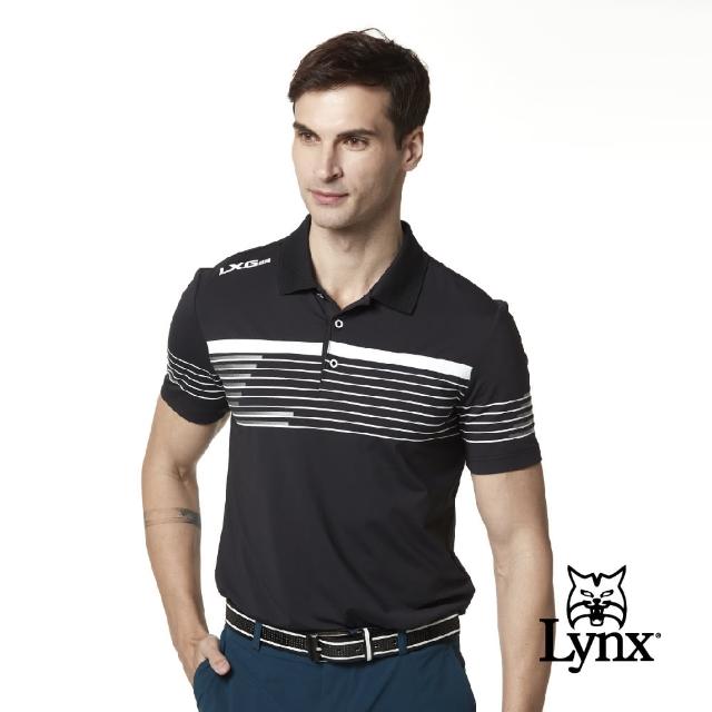 Lynx Golf【Lynx Golf】korea 男款條紋交錯設計短袖POLO衫(黑色)