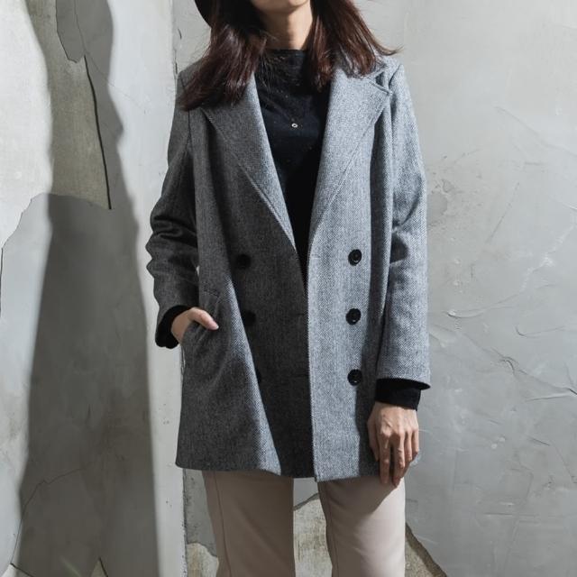 FIORE 花蕾【FIORE 花蕾】時尚日本純羊毛經典雙排中型大衣