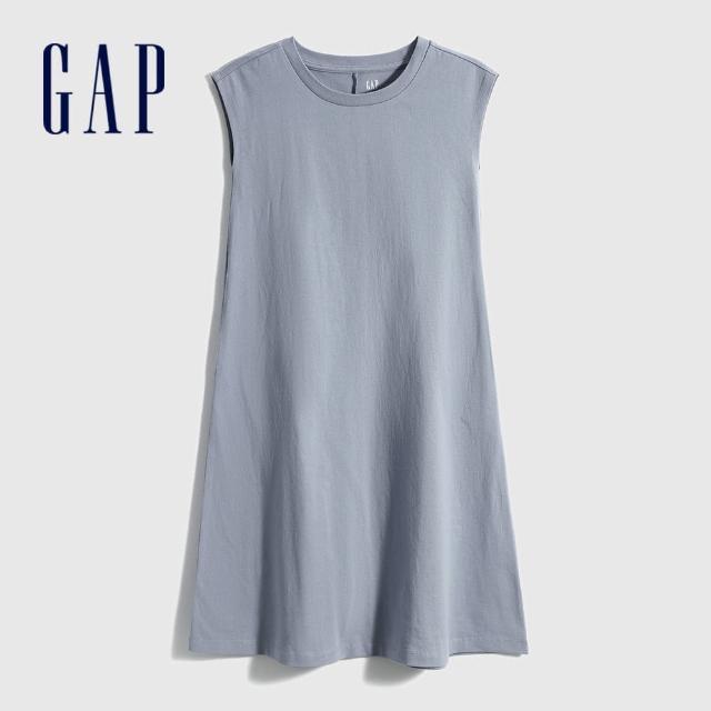 【GAP】女童 厚磅密織系列雅致純棉無袖洋裝(697683-藍灰色)