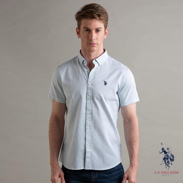 U.S. POLO ASSN.【U.S. POLO ASSN.】男亞麻短袖襯衫 -淺綠色(淺綠色 亞麻襯衫)