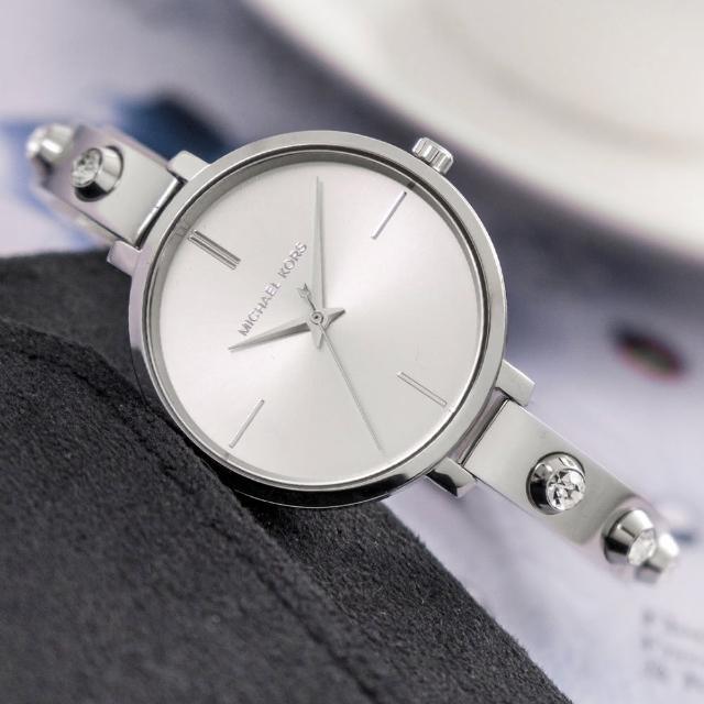【Michael Kors】公司貨 Jaryn 月光銀極簡個性不鏽鋼腕錶/銀(MK4522)