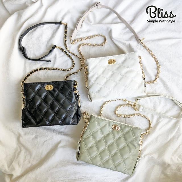 Bliss BKK【Bliss BKK】菱格紋鍊條小方包 手機包 肩背包 隨身包 鍊條包(共3色 附贈防塵袋)