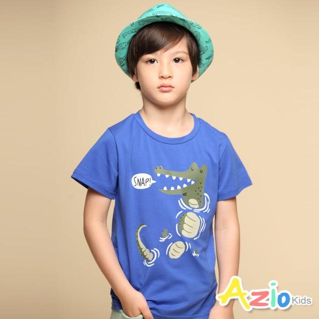 【Azio Kids 美國派】男童 上衣 可愛鱷魚印花短袖上衣T恤(藍)