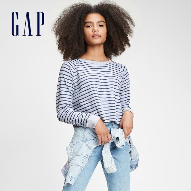 GAP【GAP】女童 簡約風格插肩袖長袖上衣(600485-藍色條紋)