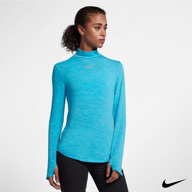 【NIKE 耐吉】女高領運動長袖上衣(藍855229-486)