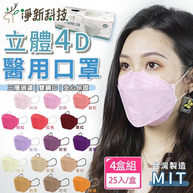 【淨新】雙鋼印醫療級4D立體口罩 4盒組(25入/盒/國家口罩隊/淨新醫用口罩/立體口罩)