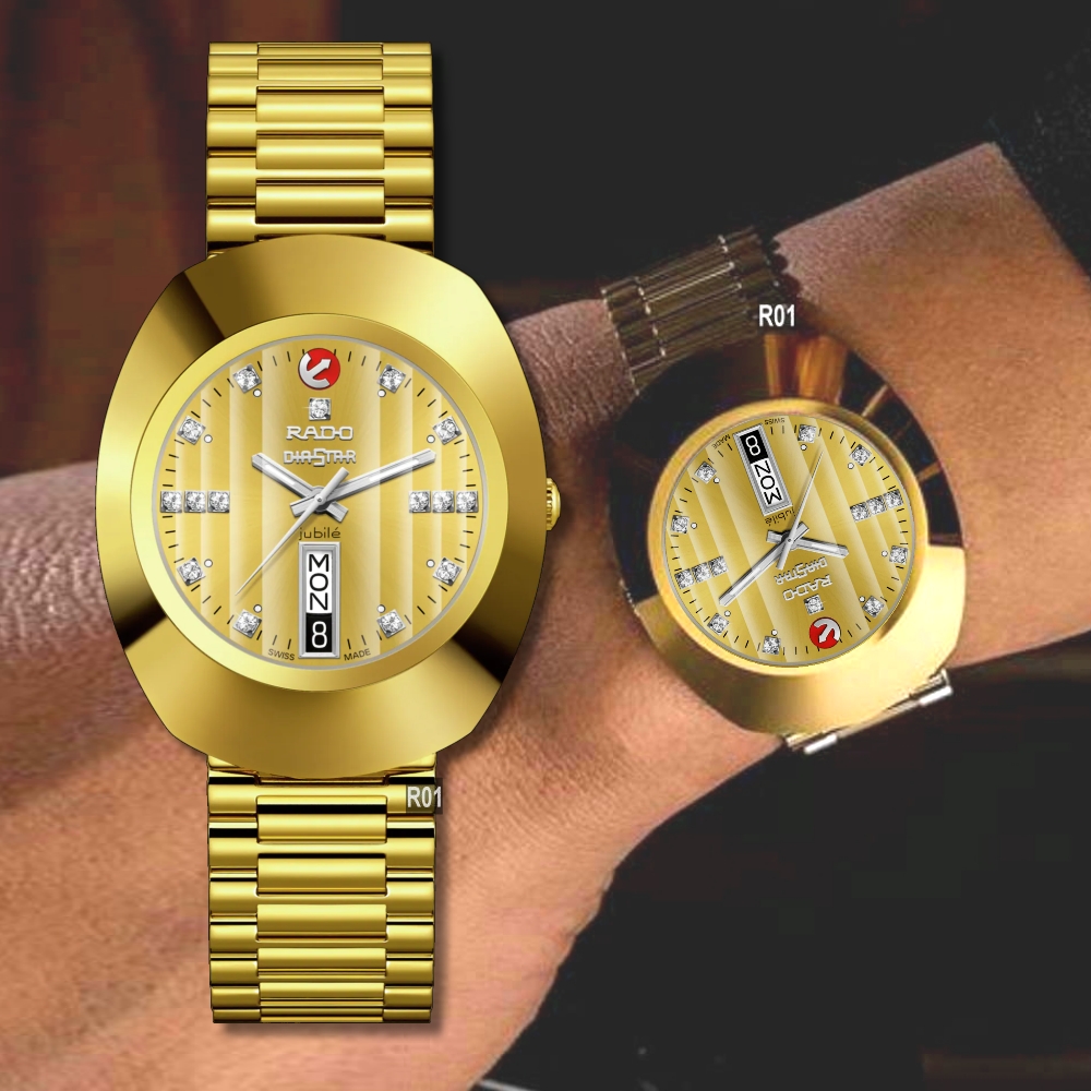 【Rado 雷達表】全台獨賣 官方授權 Original DiaStar 鑽星創始型機械腕錶35㎜-金色15鑽款 R01(R12413703)