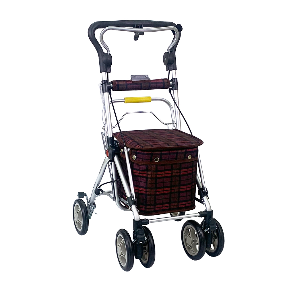 【Rollker羅克】步行輔助車 老人散步車 銀髮族 購物車 購物助行車 日本購物車(NO.312-變形蟲藍格紋)