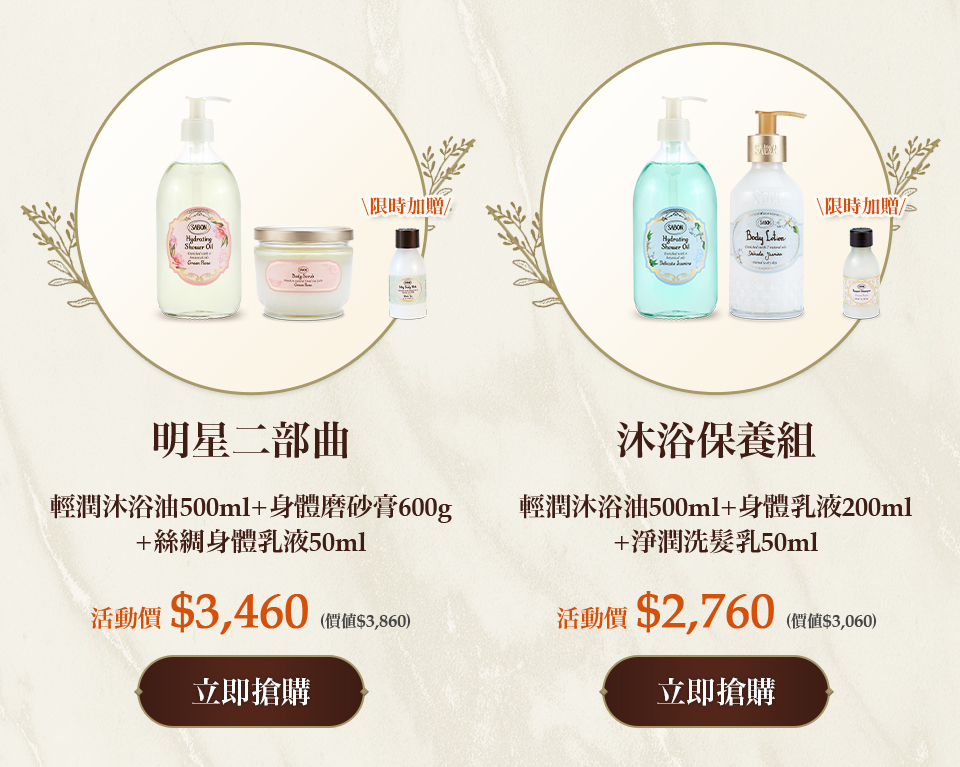 沐浴清潔保養組(輕潤沐浴油500ml+圓瓶身體乳液200ml)