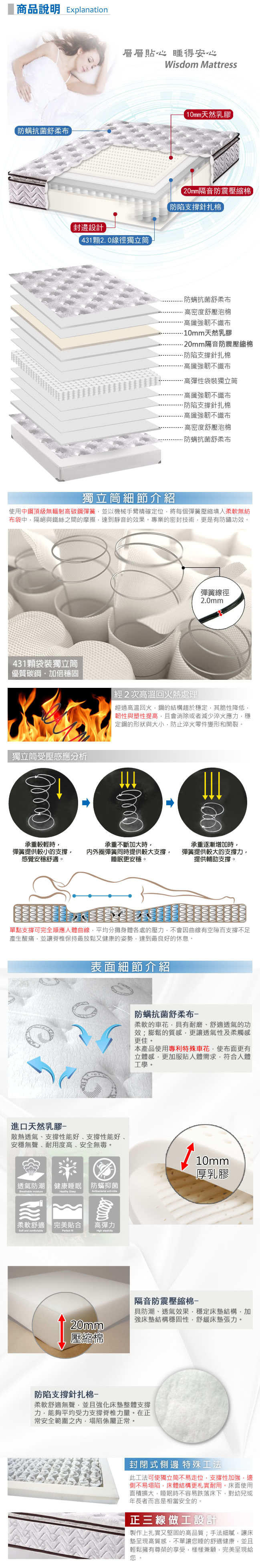 【限時送-枕+墊】歐若拉名床 正三線乳膠特殊QT舒柔布封邊獨立筒床墊-單人加大3.5尺