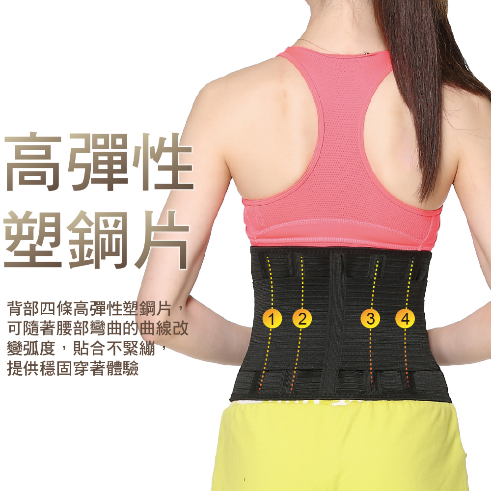 背部四條高彈性塑鋼片,