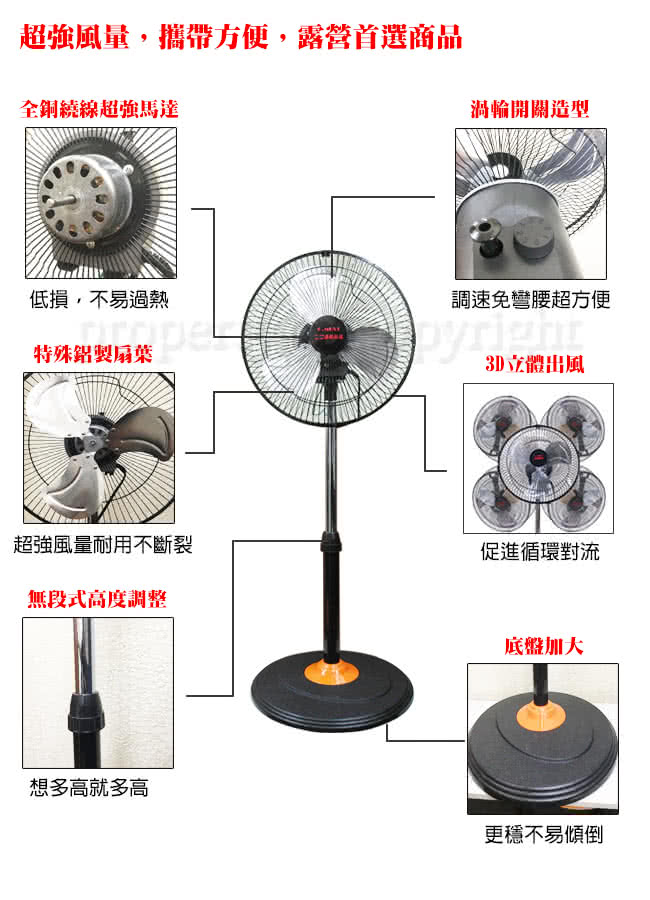 【G.MUST 台灣通用】12吋3D擺頭鋁葉立扇(GM-1236)