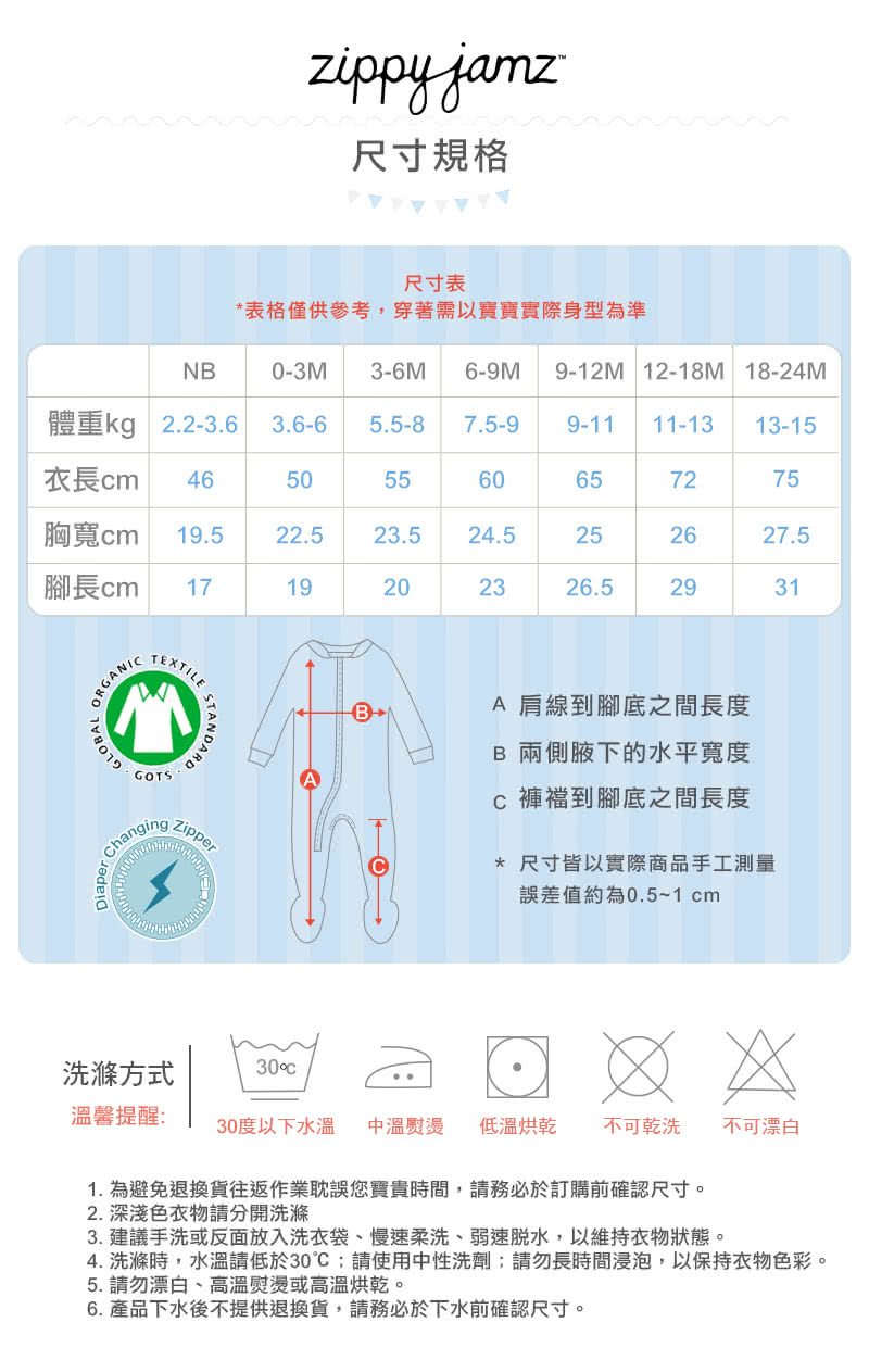 【ZippyJamz】有機棉寶寶拉鍊連身衣(滴答夢)