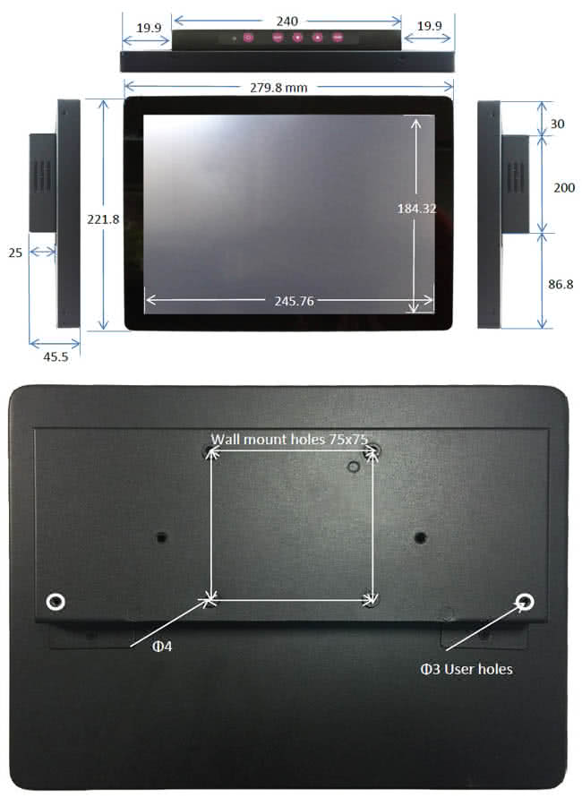 【Nextech】P系列 12.1吋-室外型 電容多點觸控螢幕-前防水-高亮度(前防水 高亮度)
