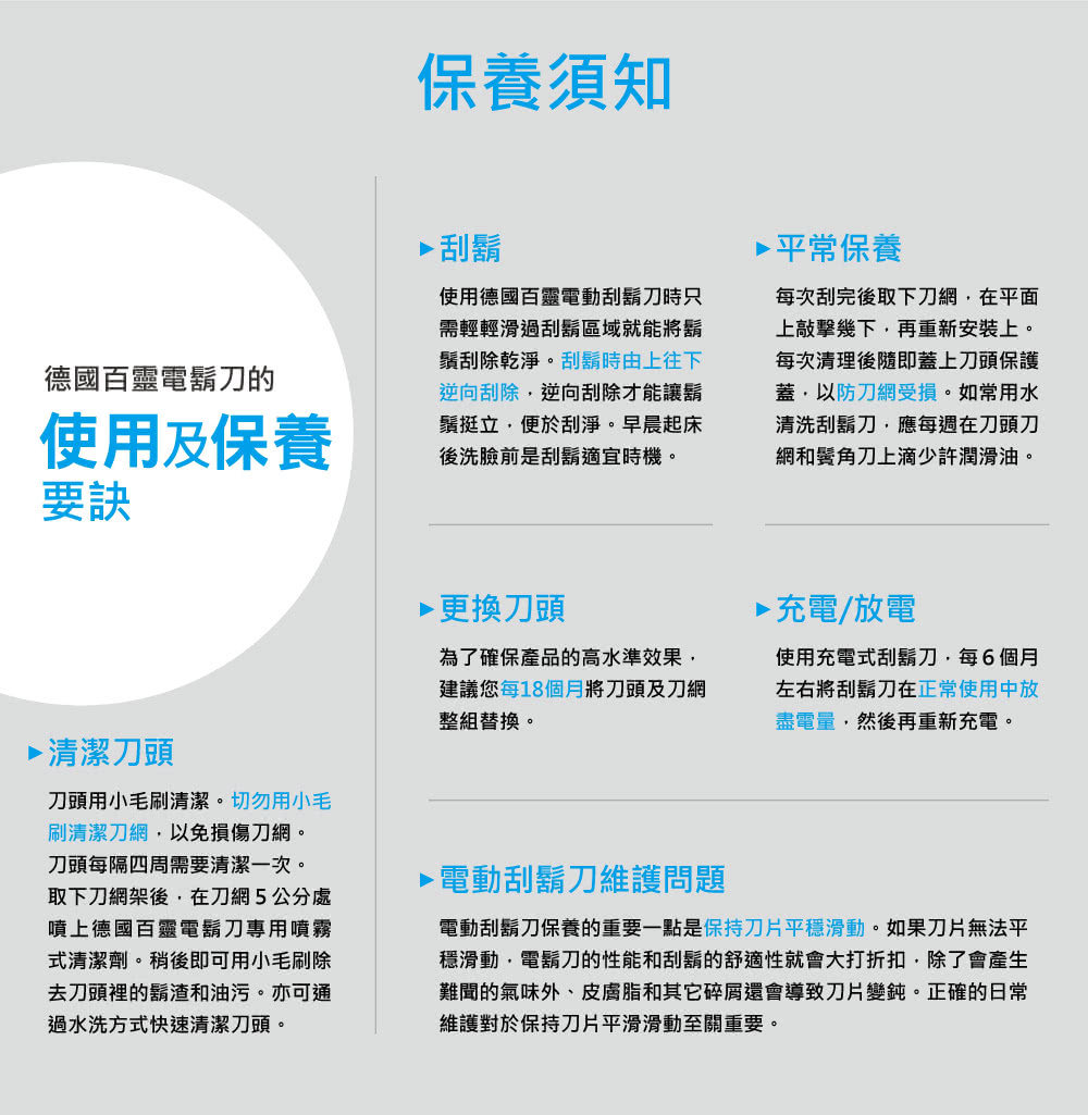電動刮鬍刀保養的重要一點是保持刀片平穩滑動。如果刀片無法平