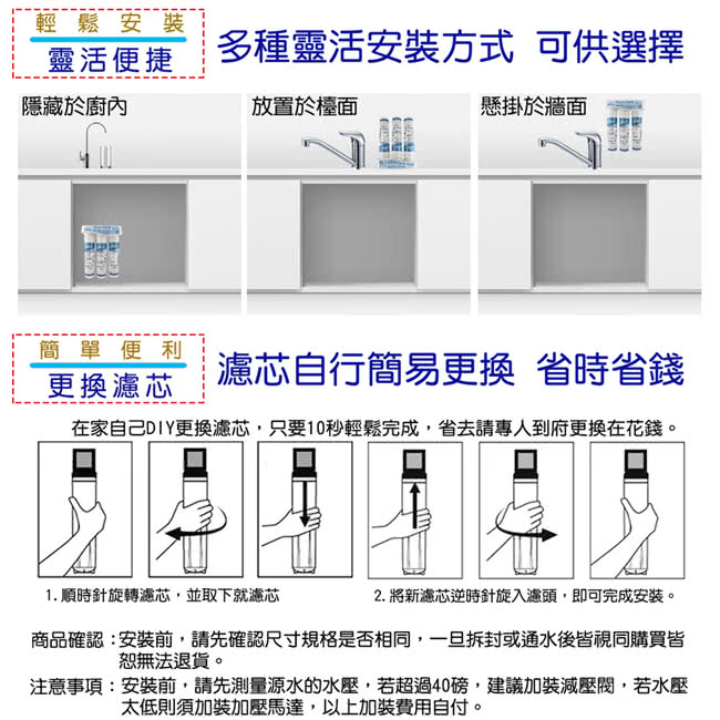 【怡康】快拆式中空絲膜三道過濾廚上型淨水器 QUC-63