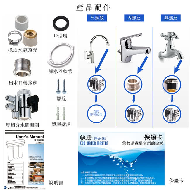 【怡康】快拆式中空絲膜三道過濾廚上型淨水器 QUC-63