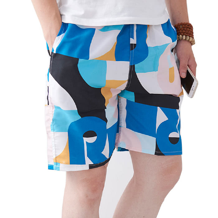 【NBL】L03371韓版鬆緊帶寬鬆印花休閒海灘短褲(寬鬆清涼舒適速乾印花休閒)