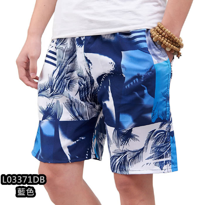 【NBL】L03371韓版鬆緊帶寬鬆印花休閒海灘短褲(寬鬆清涼舒適速乾印花休閒)