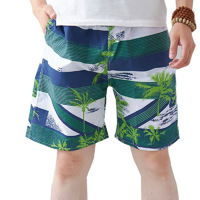 【NBL】L03371韓版鬆緊帶寬鬆印花休閒海灘短褲(寬鬆清涼舒適速乾印花休閒)