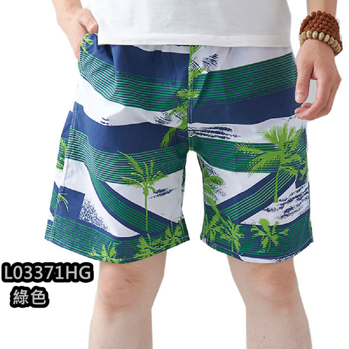 【NBL】L03371韓版鬆緊帶寬鬆印花休閒海灘短褲(寬鬆清涼舒適速乾印花休閒)