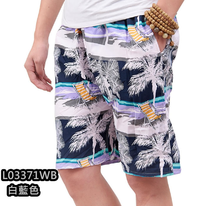 【NBL】L03371韓版鬆緊帶寬鬆印花休閒海灘短褲(寬鬆清涼舒適速乾印花休閒)