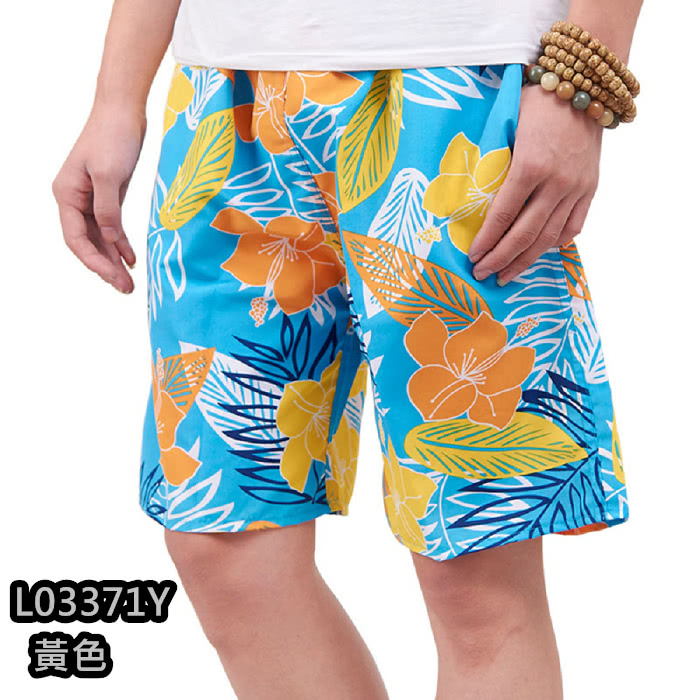 【NBL】L03371韓版鬆緊帶寬鬆印花休閒海灘短褲(寬鬆清涼舒適速乾印花休閒)