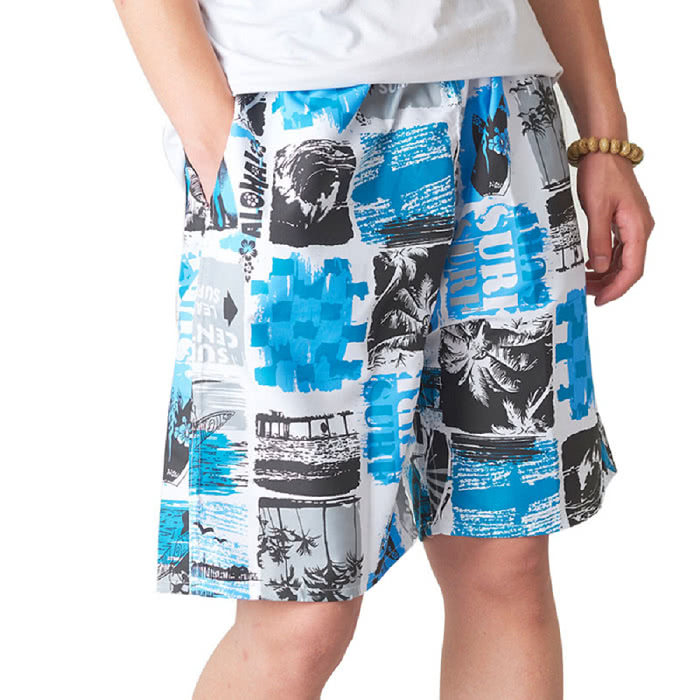 【NBL】L03371韓版鬆緊帶寬鬆印花休閒海灘短褲(寬鬆清涼舒適速乾印花休閒)